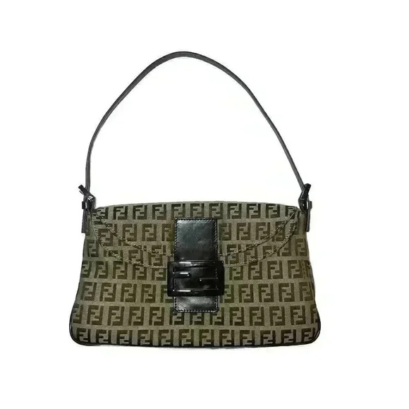 FENDI Zucchino Monogram Double Flap Baguette Shoulder Bag Brown FF Vintage Y2K - Picture 4 of 16